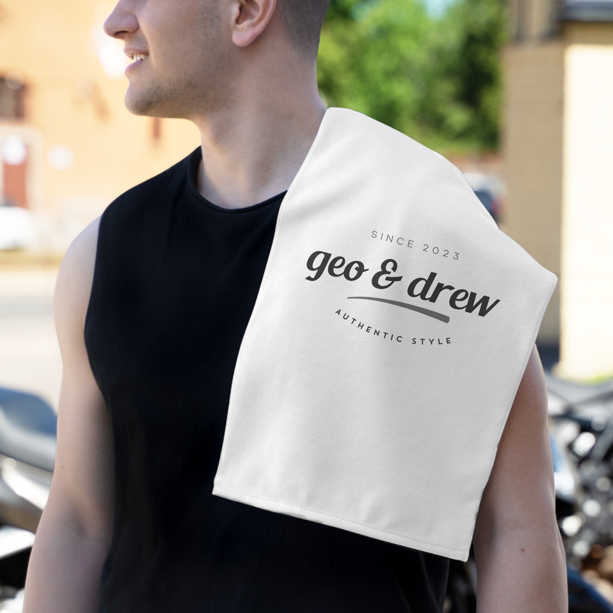 Geo & Drew Rally Towel - Stylish Sports Towel for Events, Beach, Gym, Gift Idea, Home Decor